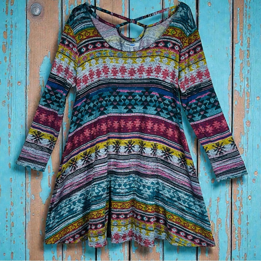 Bailey Blue Aztec Tunic Geometric Long Sleeved Dress Size 1X